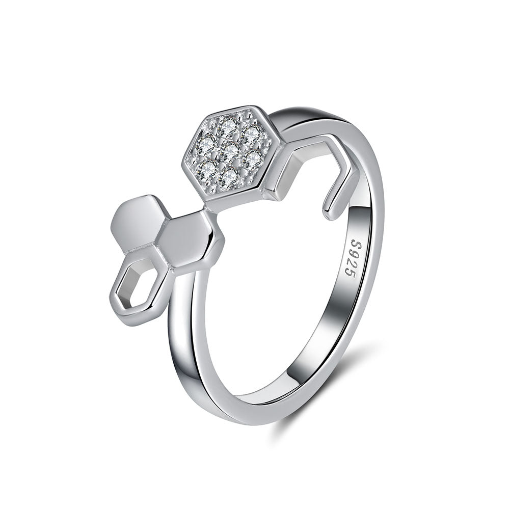 HoneycombRingforWomenCzSterlingSilverBeeJewelryGingerLyneCollection_Silver-1