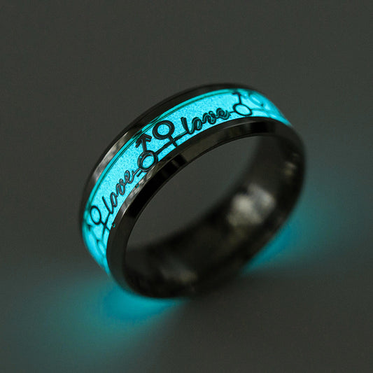 LoveGlowInDarkWeddingBandRingStainlessSteelMenWomenGingerLyneCollection_Blue-1