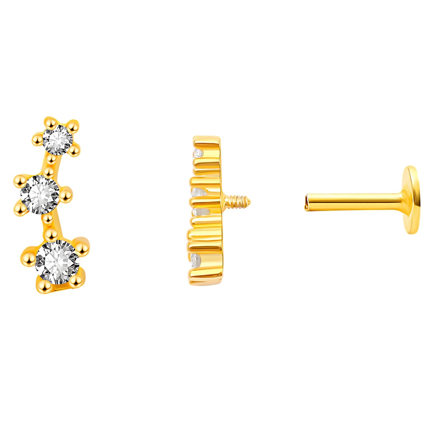 GraduatedCZFlatBackEarringsforWomenSterlingSilver18G6mmCartilageHelixUpperLobeBodyPiercingGingerLyne_Gold-1