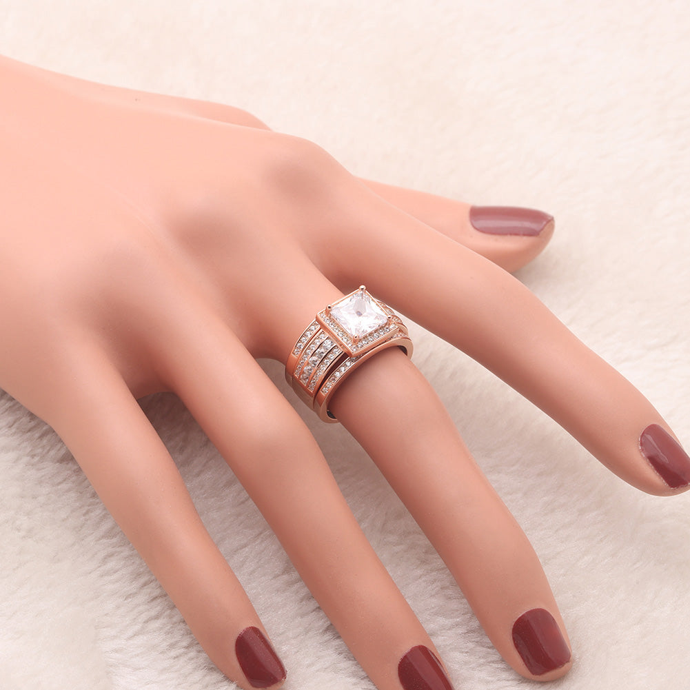 BeverlyWeddingRingSetHaloSterlingSilverEngagementRingBlackWeddingBandsGingerLyneCollection_RoseoverSilver-3
