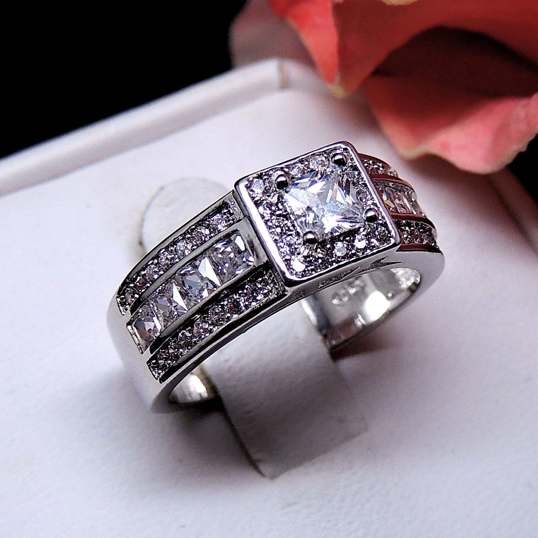 LavishEngagementRingHaloPrincesCzBridalWeddingWomensGingerLyneCollection_Silver-3