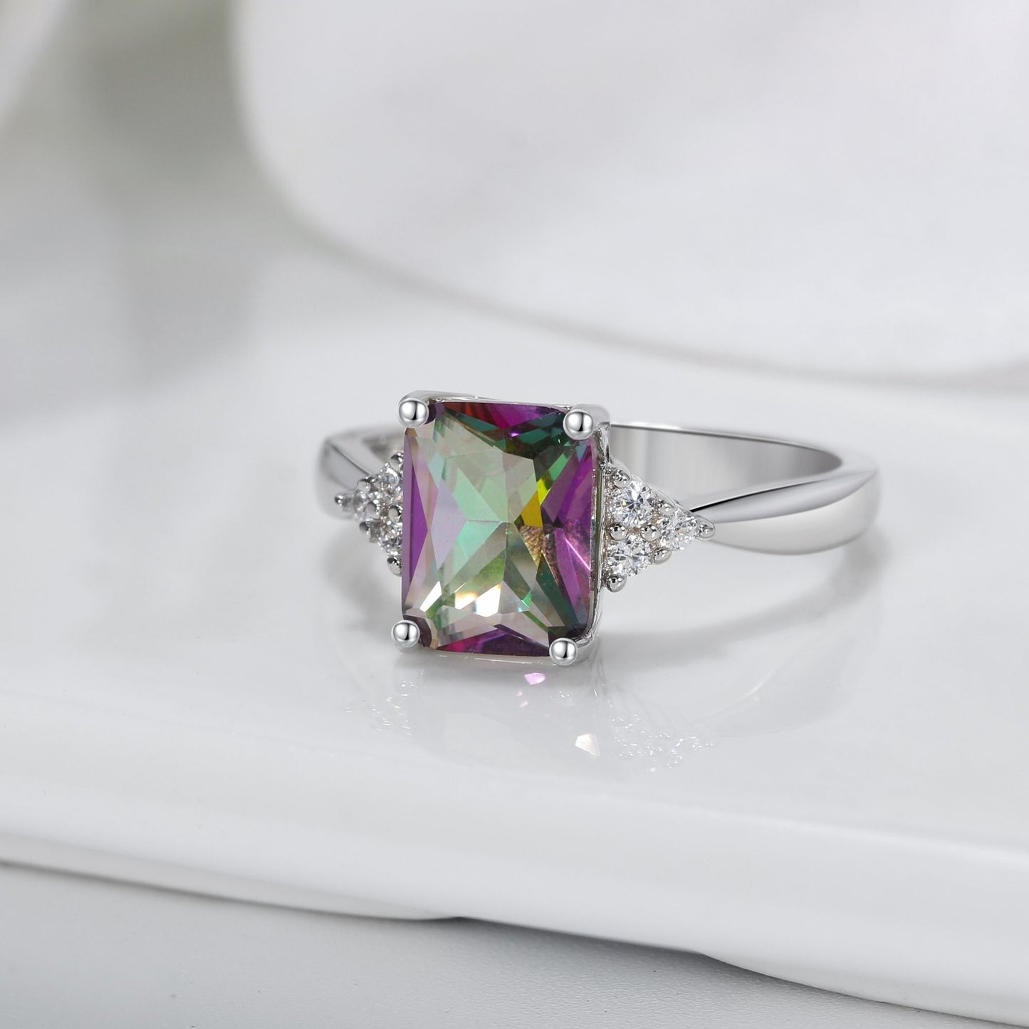 AriellaEngagementRing2.62CtMysticTopazEmeraldCutCubicZirconiaGingerLyneCollection_Silver-2