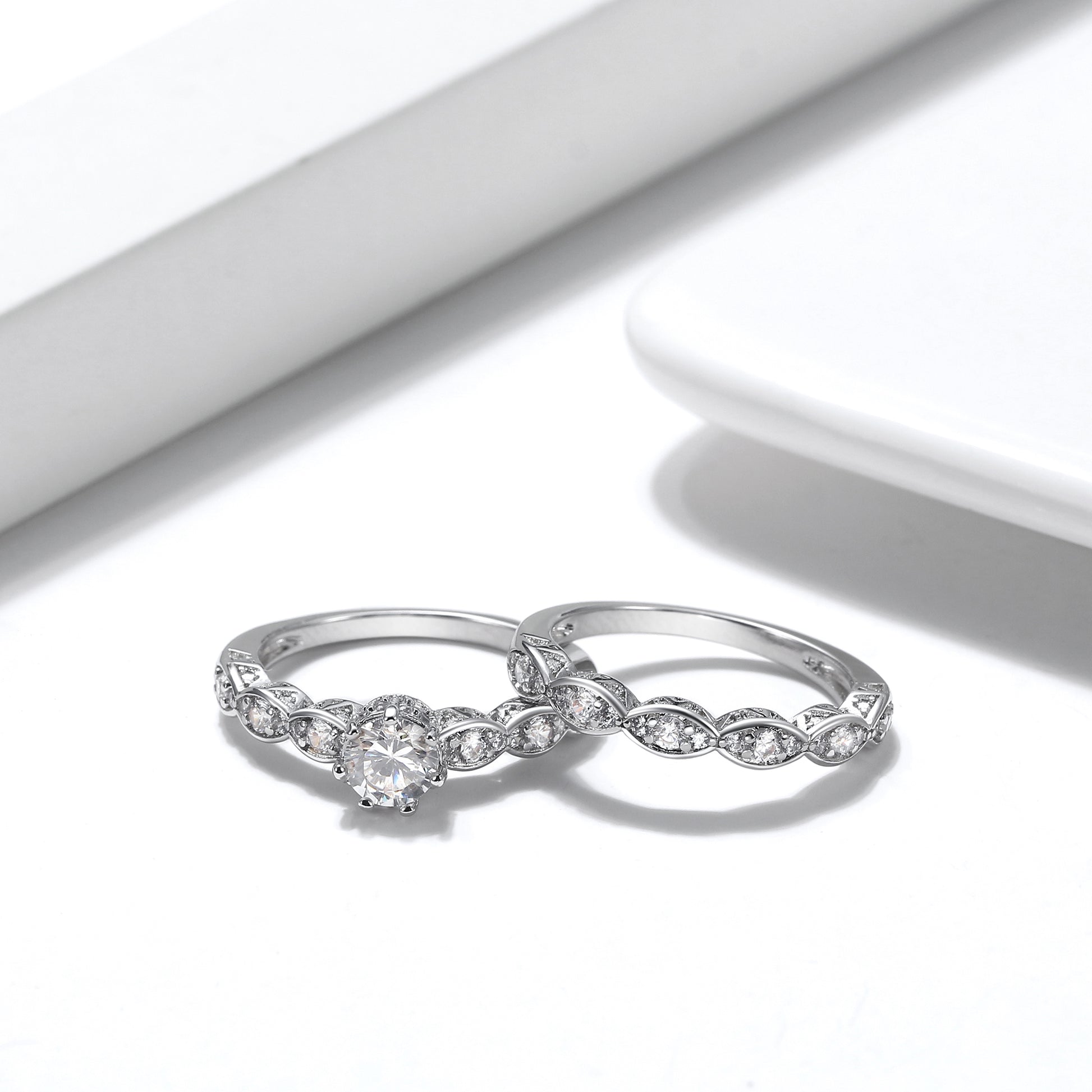 NickieWeddingRingSetEngagementRingMatchingBandCZWomensGingerLyneCollection_Silver-2