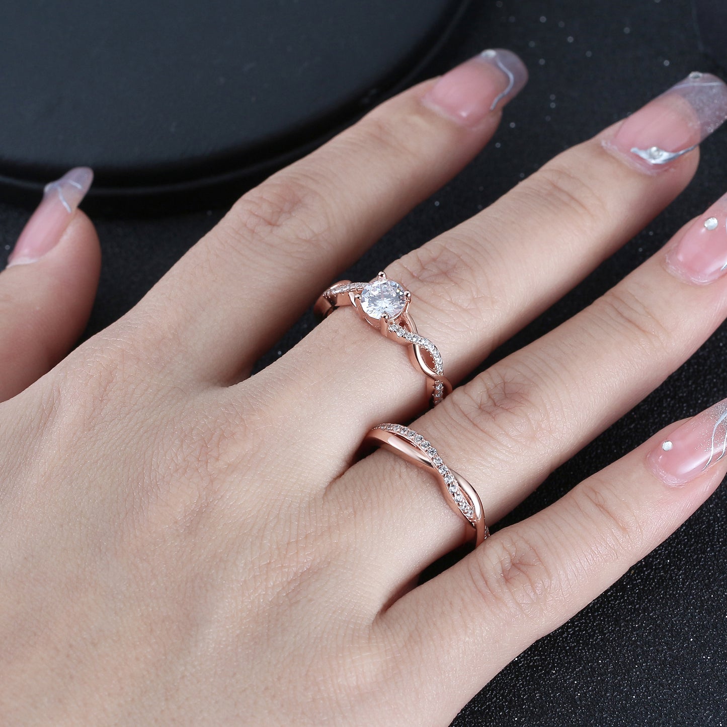 QueenaWeddingRingSetAnniversaryBandEngagementRingforWomenSterlingSterlingCzGingerLyneCollection_RoseGold/Sterling-4