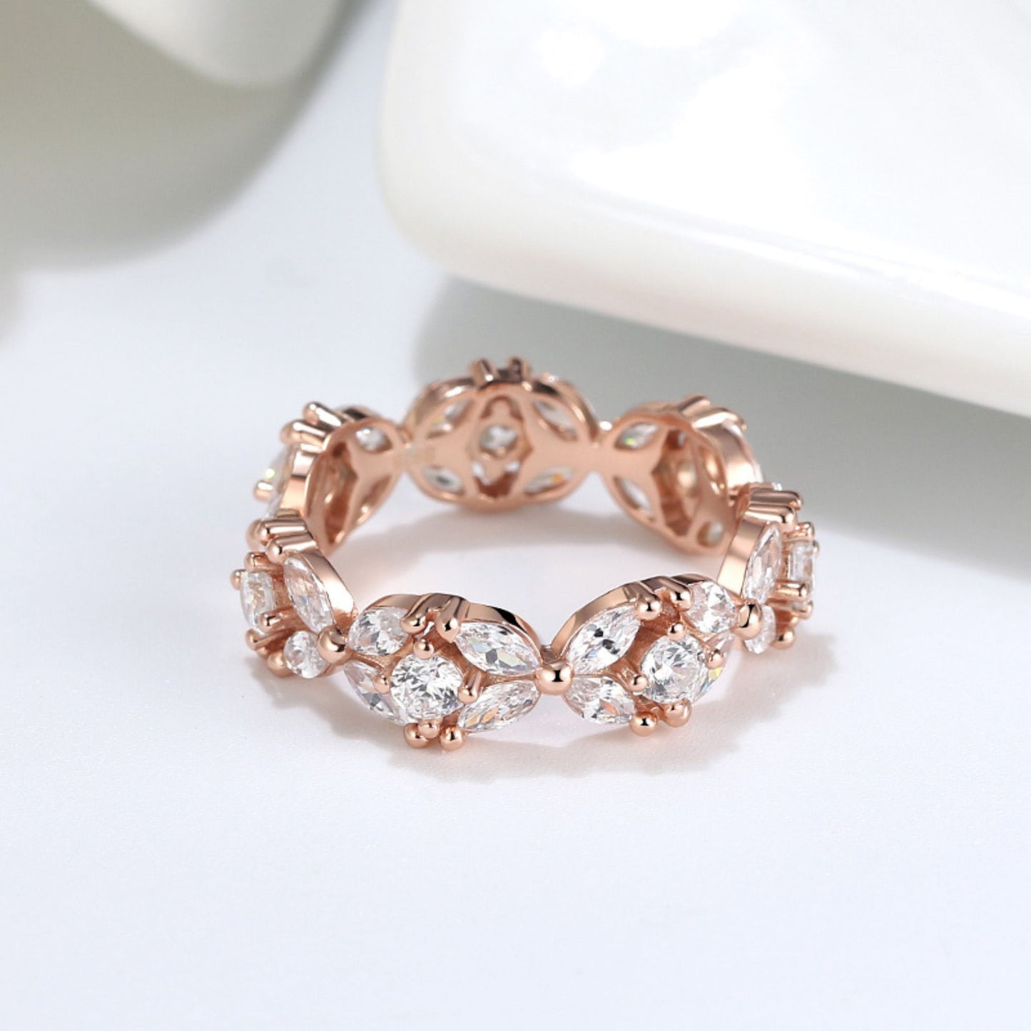 EternityBridalWeddingBandRingCzRoseGoldPlatedSterlingSilverWomenGingerLyneCollection_Clear-2