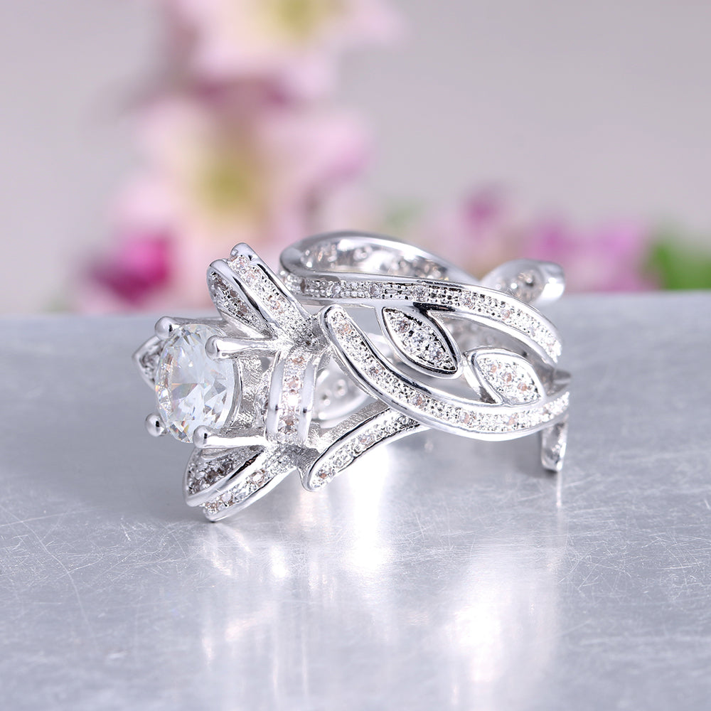 JosieFlowerWeddingRingSetforWomenCzEngagementRingMatchingBandGingerLyneSize10_Silver-4