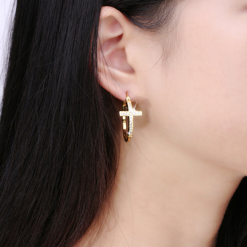 CrossHoopEarringsforWomenCubicZirconiaGingerLyneCollection_Gold-4