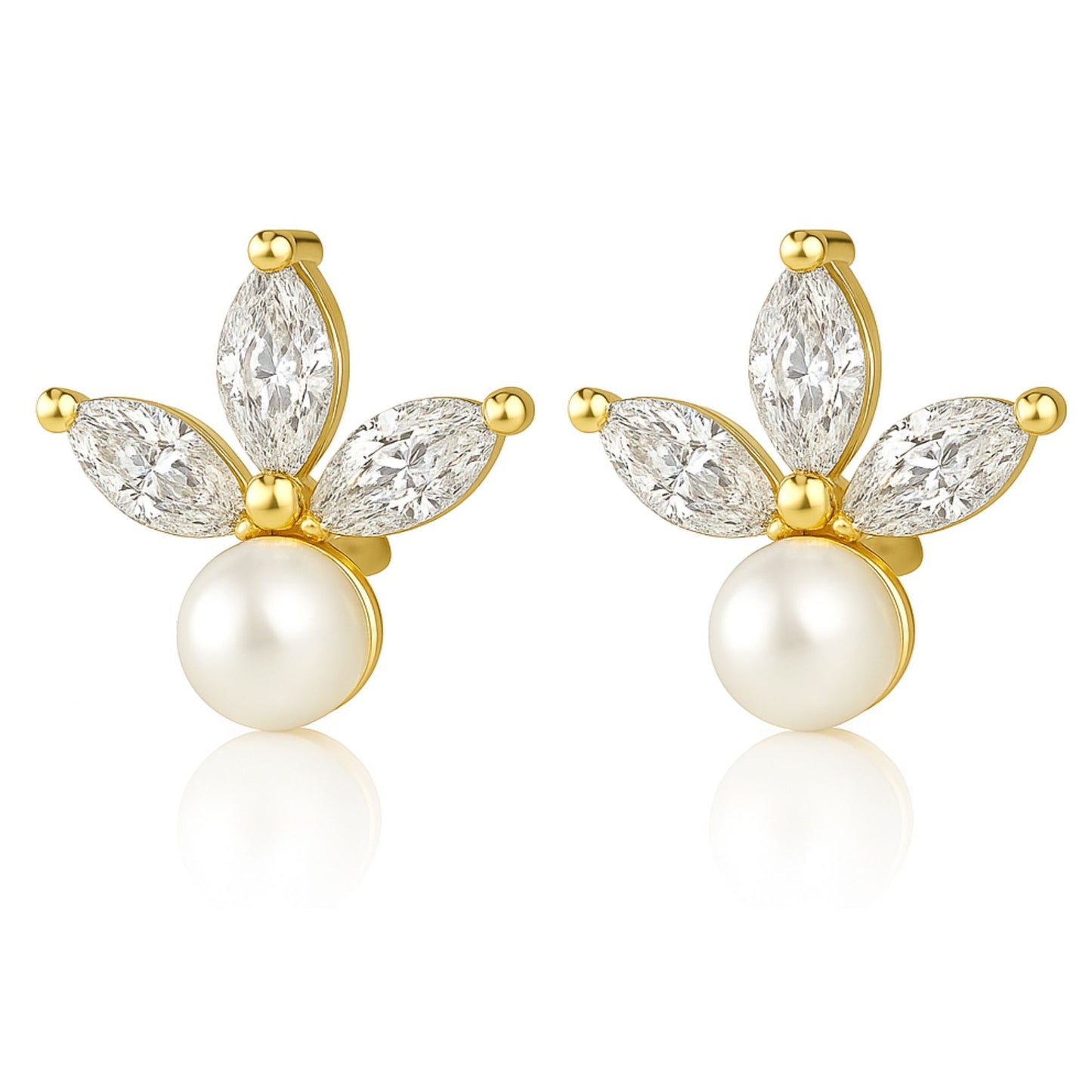 MarquiseCZFlatBackEarrings18gforCartilageHelixTragusLobeGoldPlatedSterlingSilver1pairbyGingerLyne_Gold-1