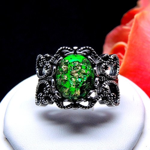 FiligreeWhiteFireOpalStatementRingWomenGingerLyneCollection_Green/Gold-2