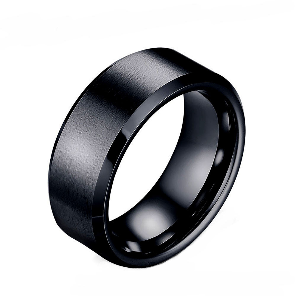 8mmWeddingBandRingWomensMensBlackStainlessSteelGingerLyneCollection_Black-1