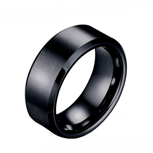 8mmWeddingBandRingWomensMensBlackStainlessSteelGingerLyneCollection_Black-1