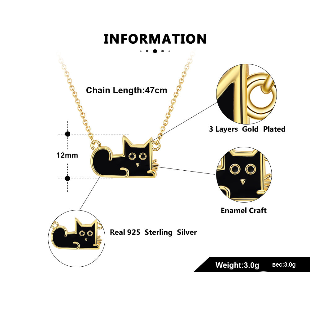 Black Cat Earrings Necklace Set for Women Gold Plated Sterling Silver Ginger Lyne Collection - Set