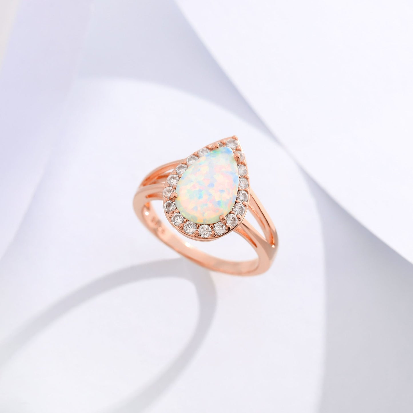 Teardrop Opal Ring for Women Isabella 4 Ct Pear Shape Sterling Silver CZ Halo Ginger Lyne Collection
