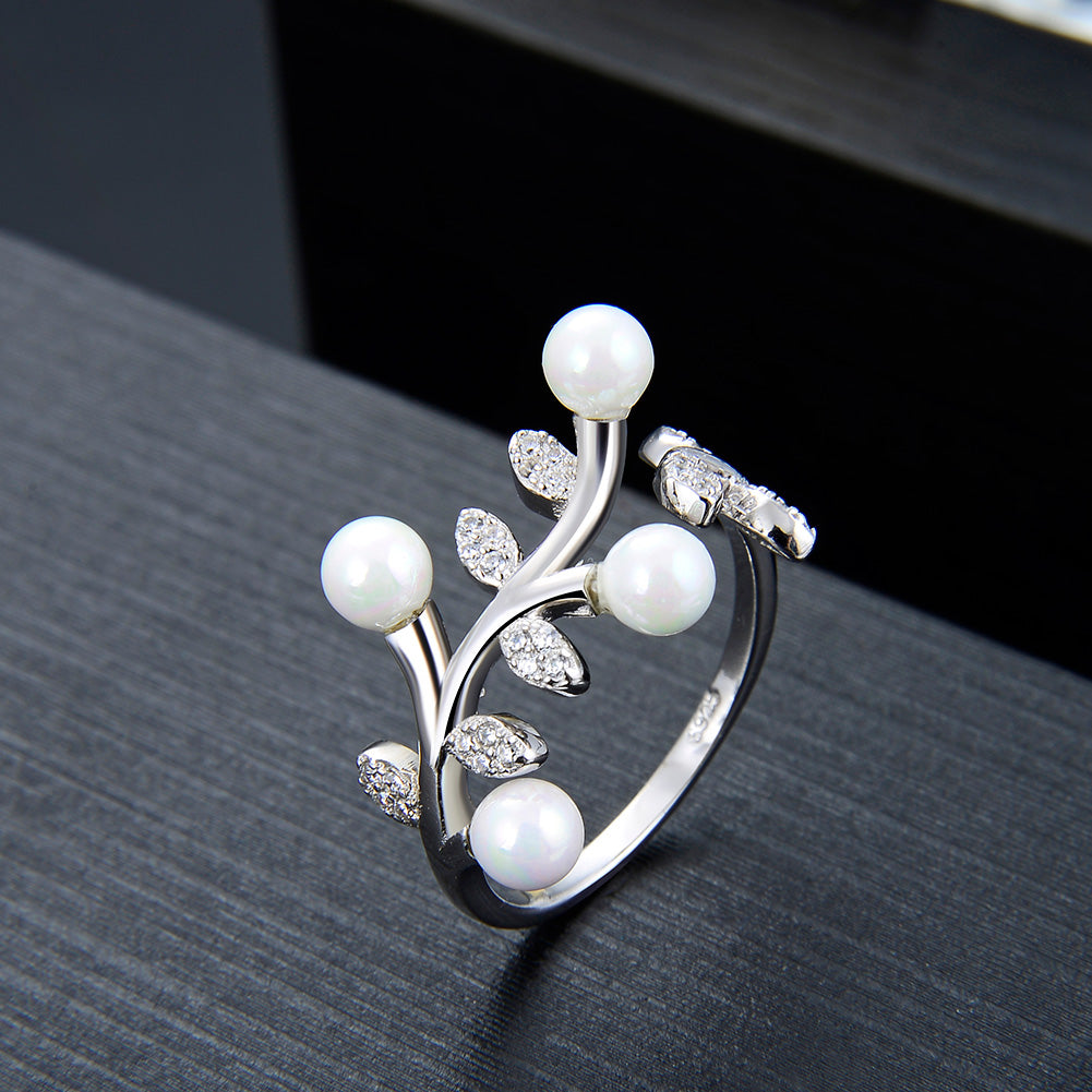 LeafSimulatedPearlAdjustableWrapRingforWomen925SterlingSilverGingerLyneCollection_Silver-2