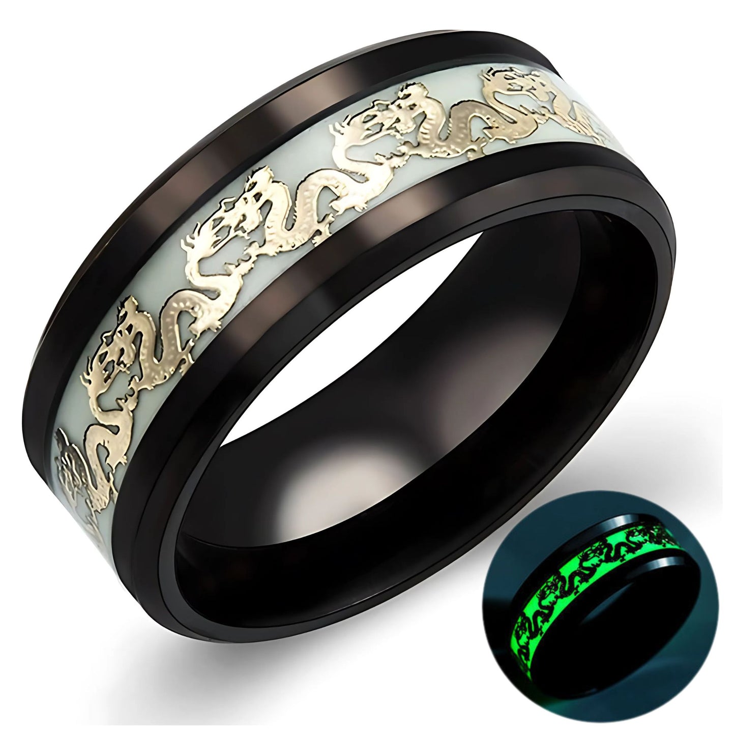 GlowinDarkDragonStainlessSteelWeddingBandRingMenWomenGingerLyneCollection_Black-1