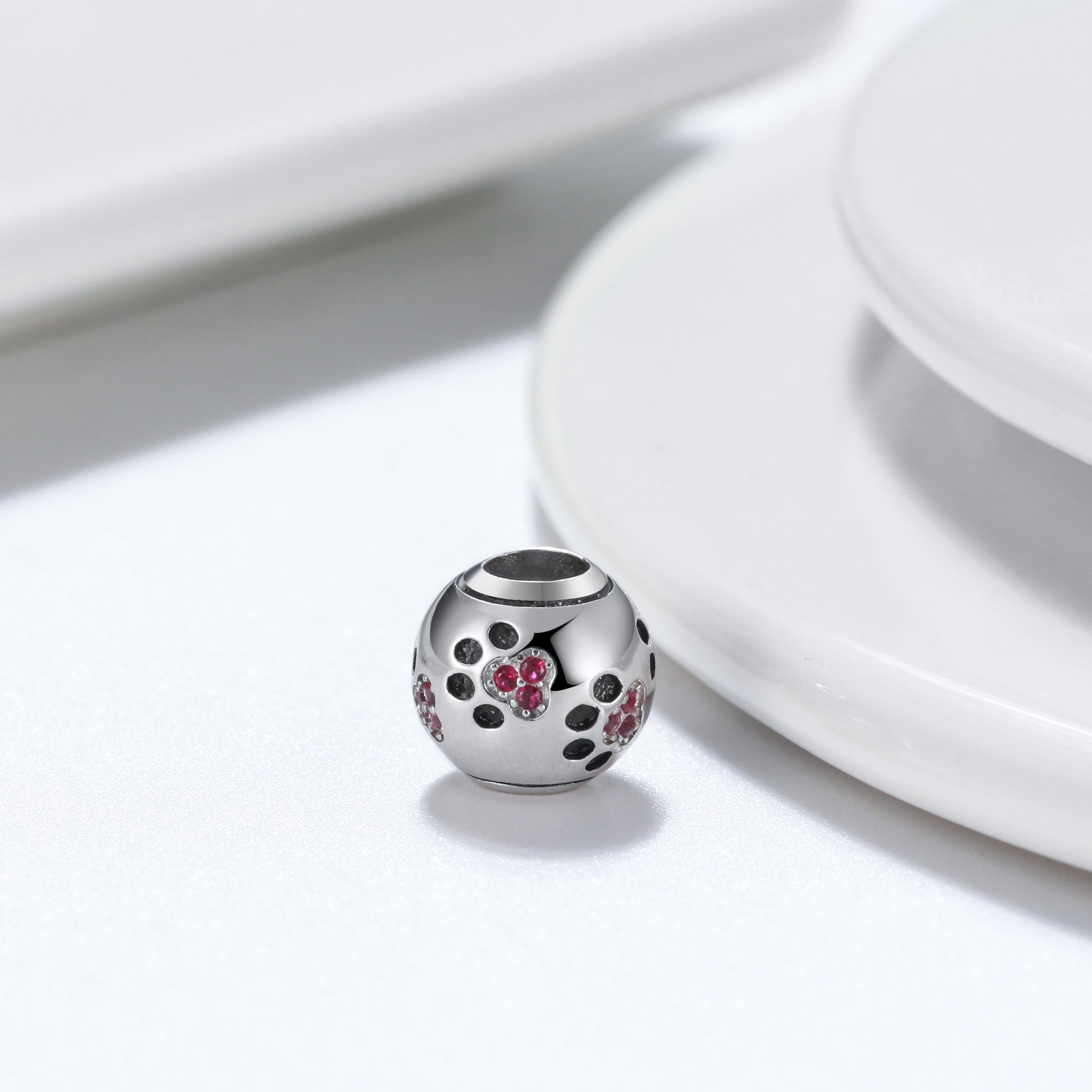 DogPuppyPawPrintCharmEuropeanBeadPinkCZSterlingSilverGingerLyneCollection_Pink-2