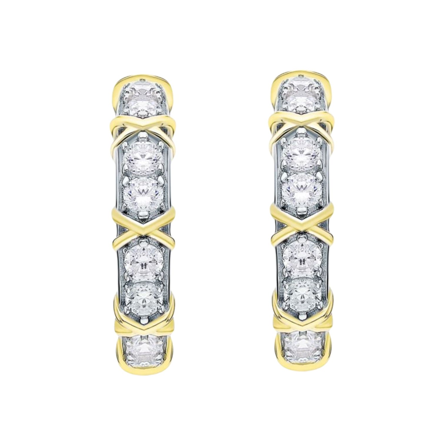X'sandO'sHalfHoopEarringsforWomenTwoTownGoldPlatedCZGingerLyneCollection_Silver-1