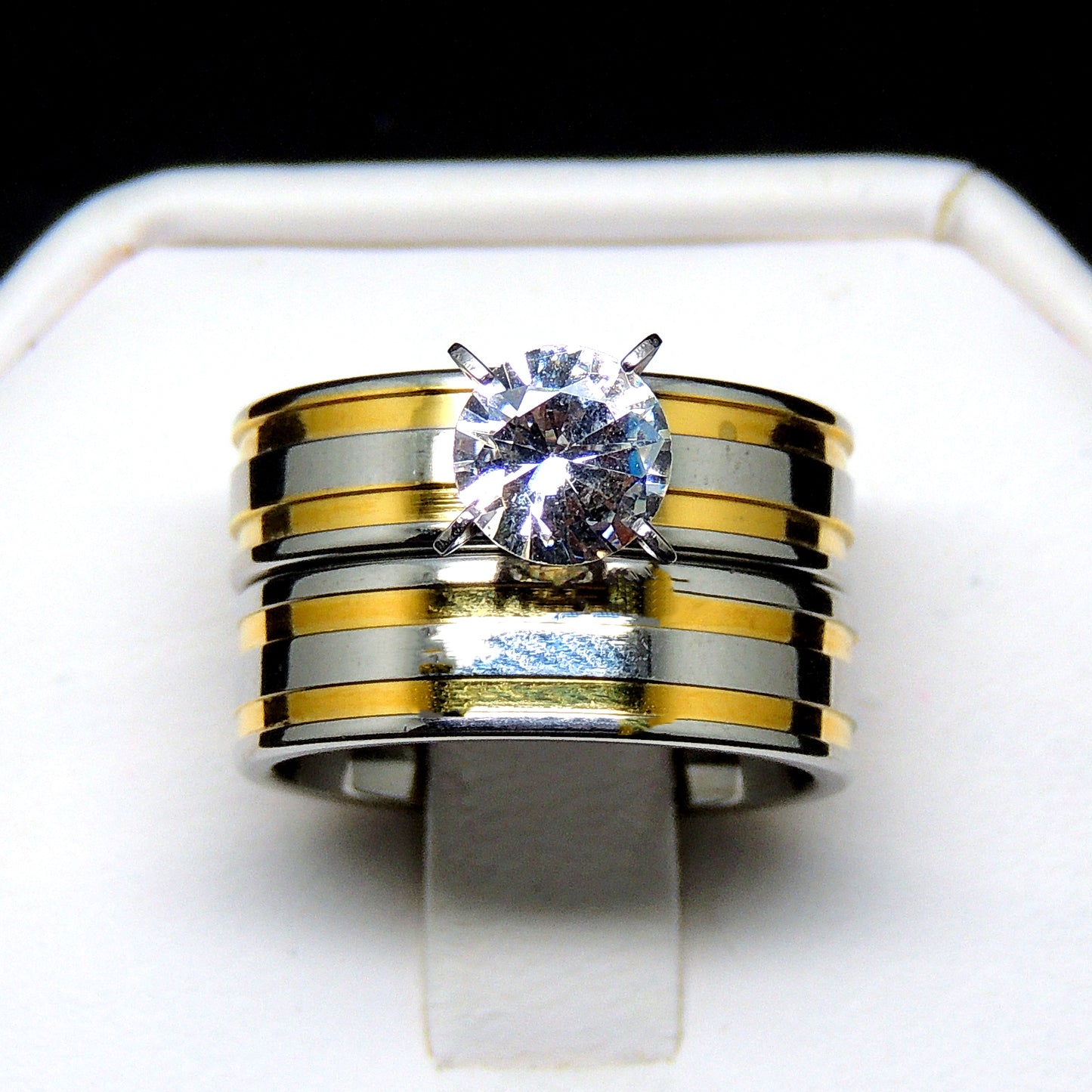 FawnWeddingRingSetforWomenStainlessSteelEngagementandBandGingerLyneCollection_Silver-4