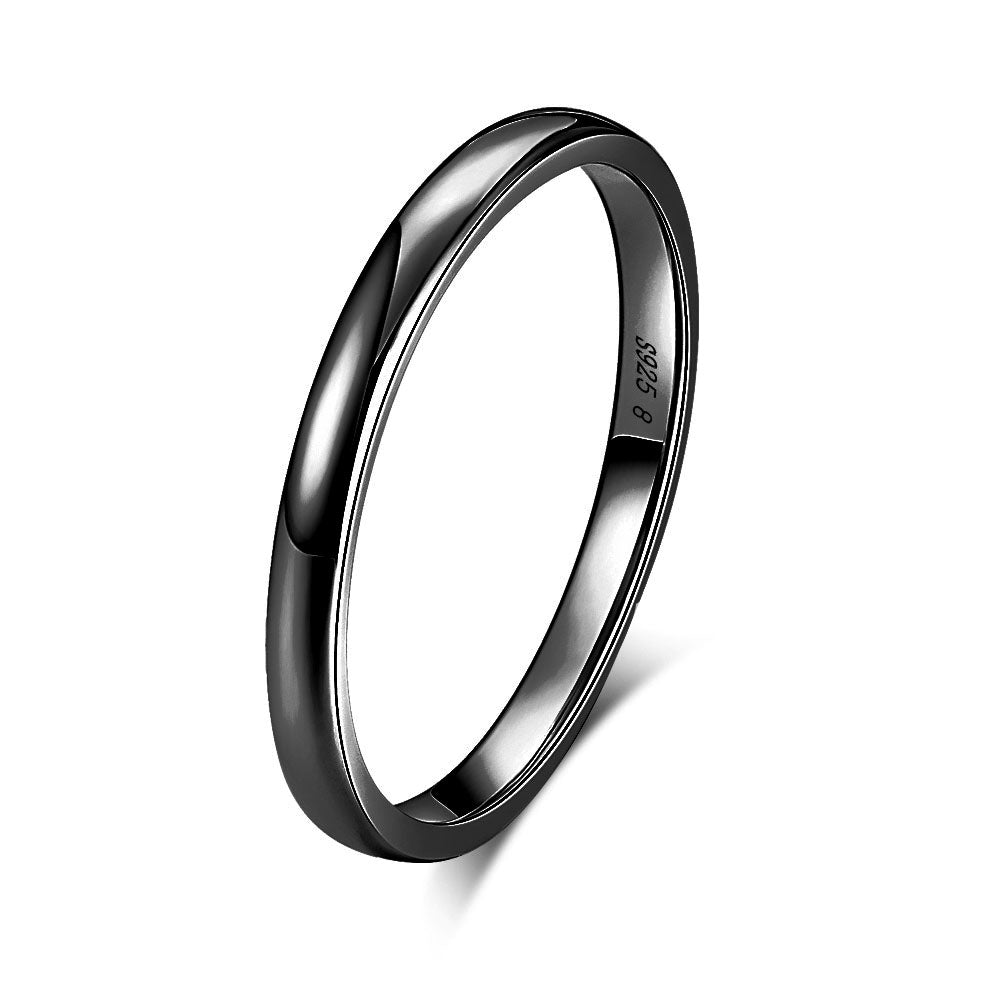 WeddingBandRingforMenorWomenPlain2mmSterlingSilverGingerLyneCollection_Black-1