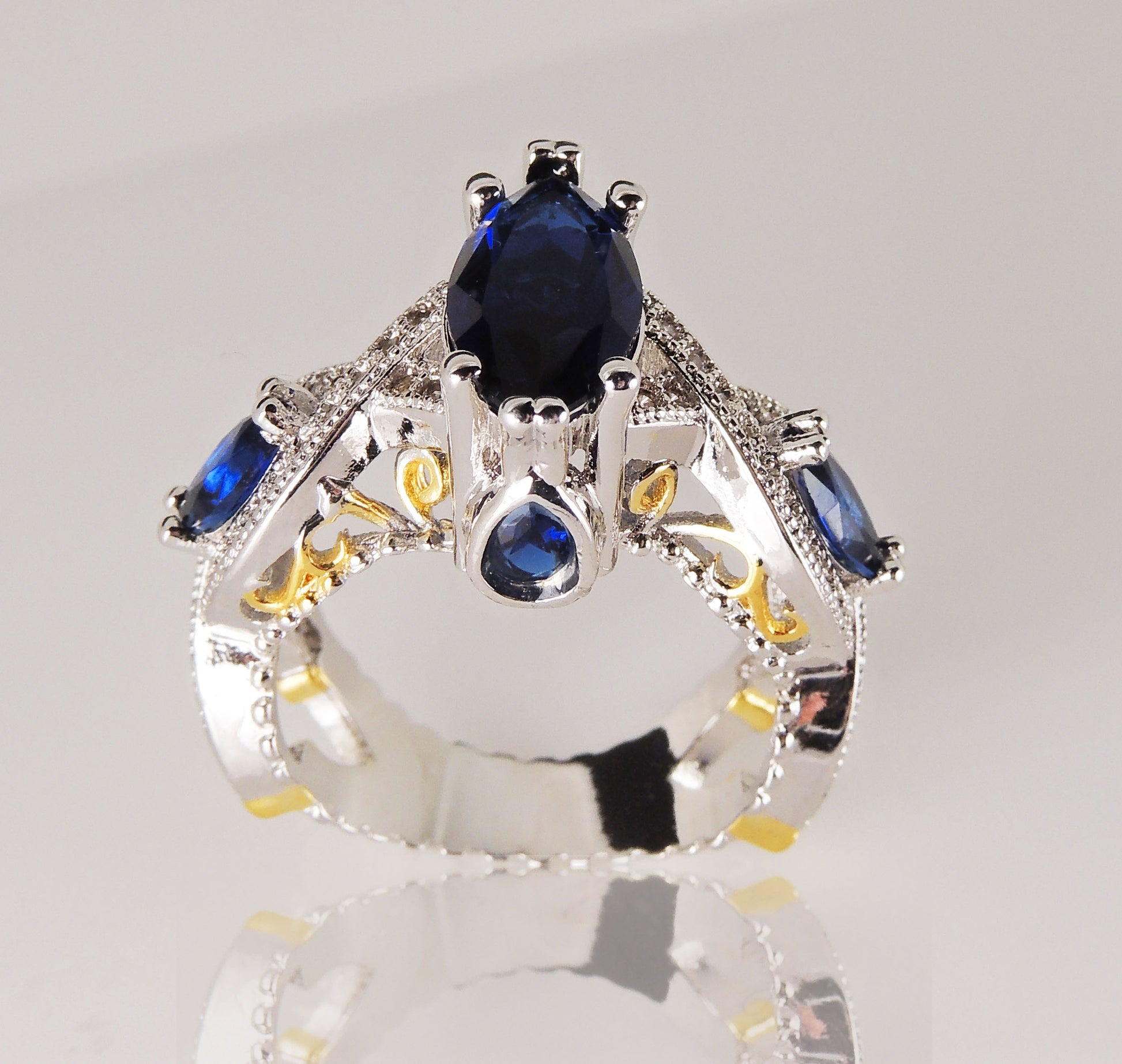 ElizabethBlueCzMarquiseBridalEngagementRingWomenGingerLyneCollectionSize6_Blue-5