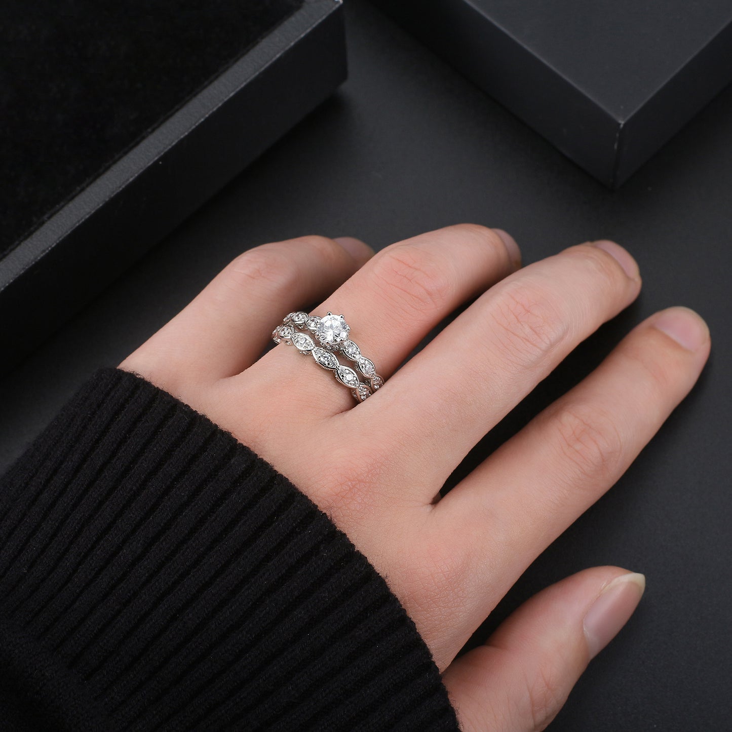 NickieWeddingRingSetEngagementRingMatchingBandCZWomensGingerLyneCollection_Silver-4