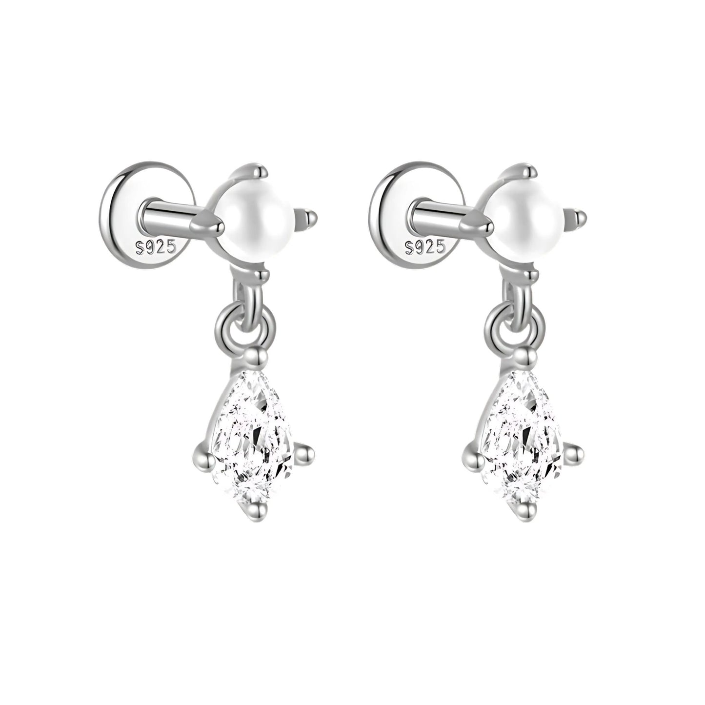 PearlDangleFlatBackEarringsforWomenSterlingSilver16gCartilageHelixLobeBodyPiercingStudGingerLyne_Silver-1