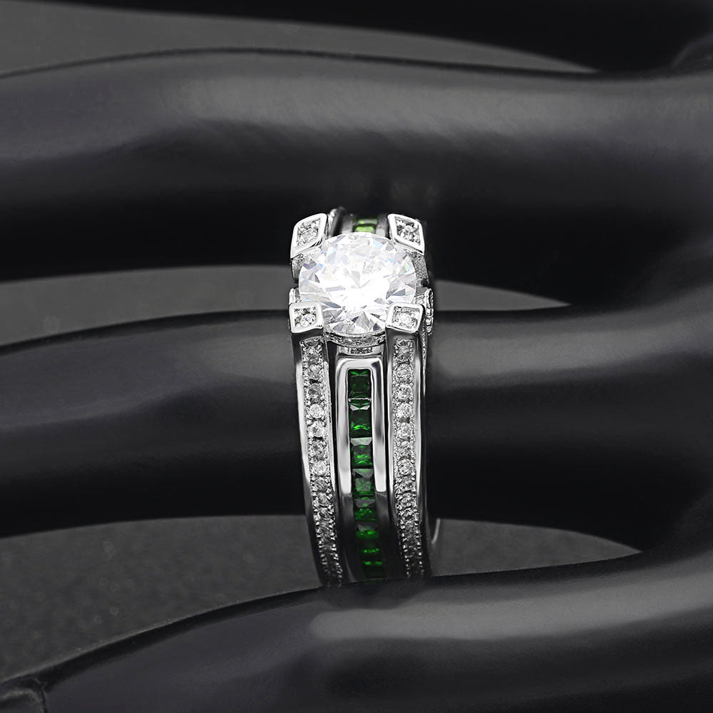 SkylarWeddingRingSetforWomenEngagementRingandMatchingBandCzGingerLyneCollection_Green/Clear-3
