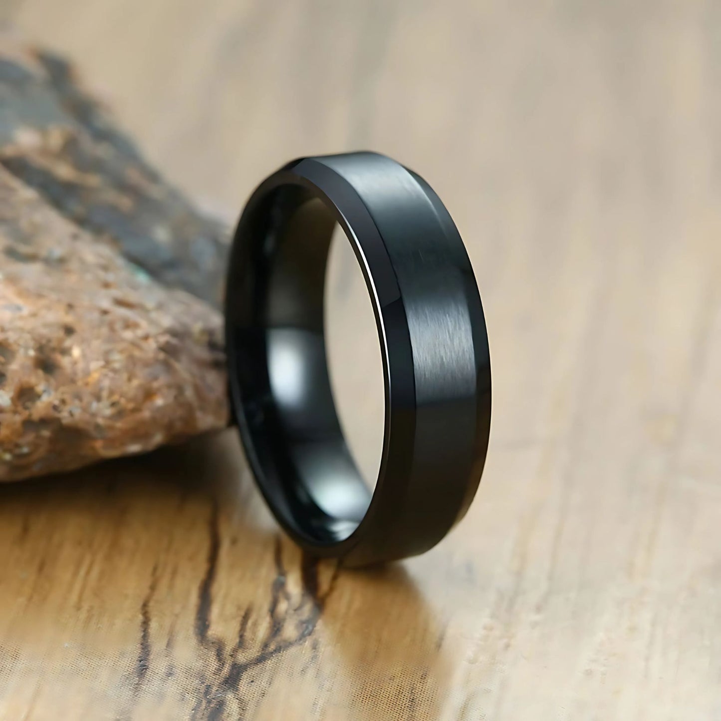MatteBlackTungstenCarbideWeddingBandRingWomenMen6mmor8mmGingerLyneCollection_6mm-2