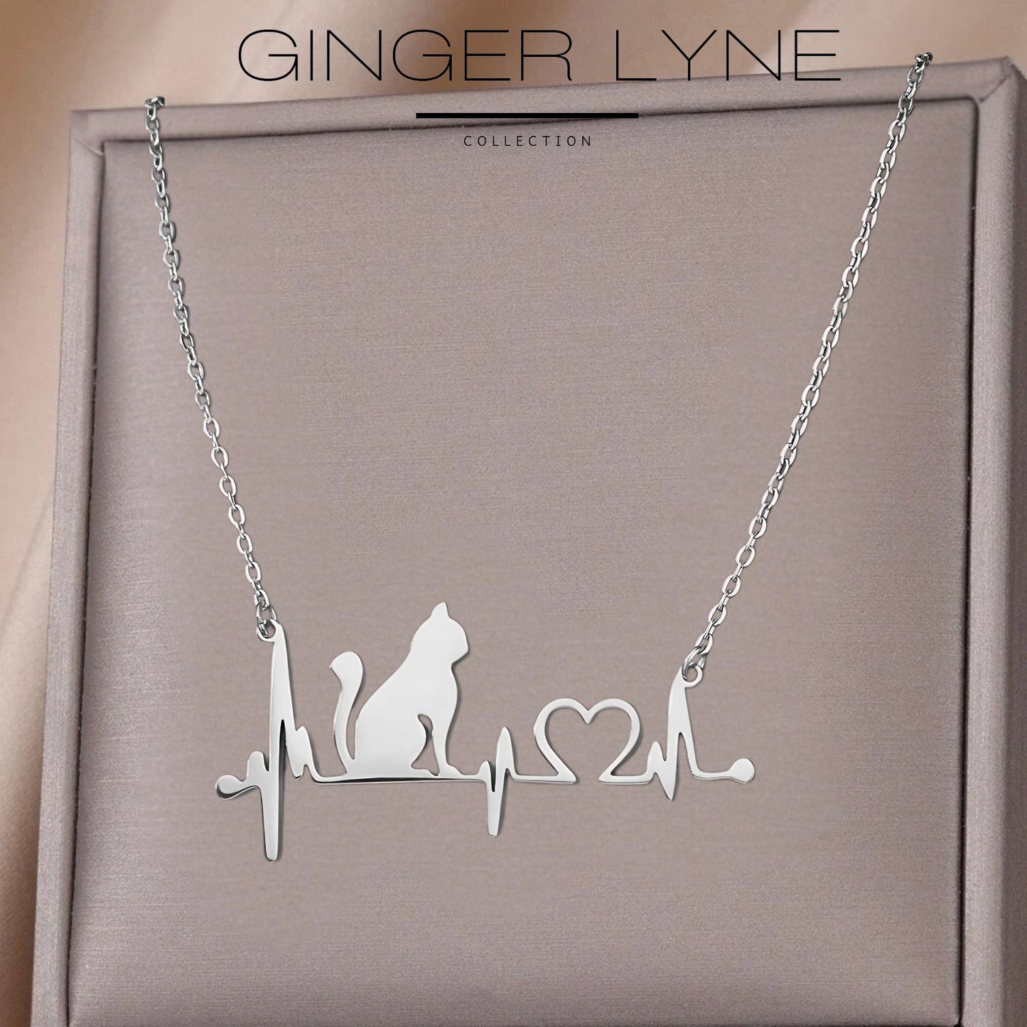 CatHeartbeatNecklaceforWomenKittyPendantandChainSilverToneStainlessSteelGingerLyneCollection_Silver-2