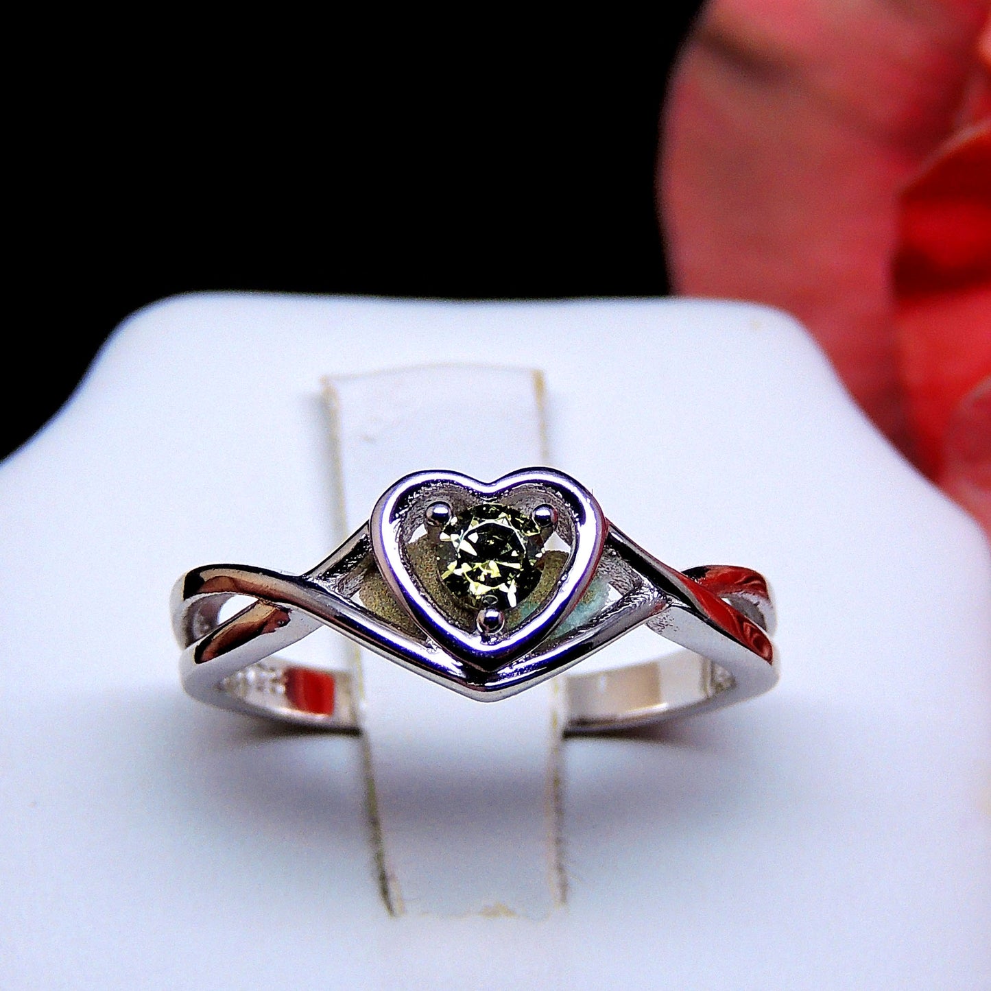 ChristineEngagementRingforWomenPromiseHeartBirthstoneCzSterlingSilverbyGingerLyne_August-OliveGreen-2