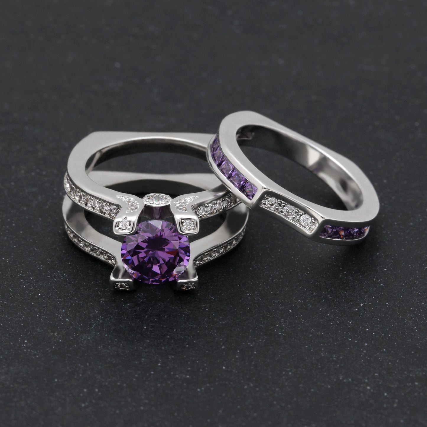 SkylarWeddingRingSetforWomenEngagementRingandMatchingBandCzGingerLyneCollection_Purple/Purple-2