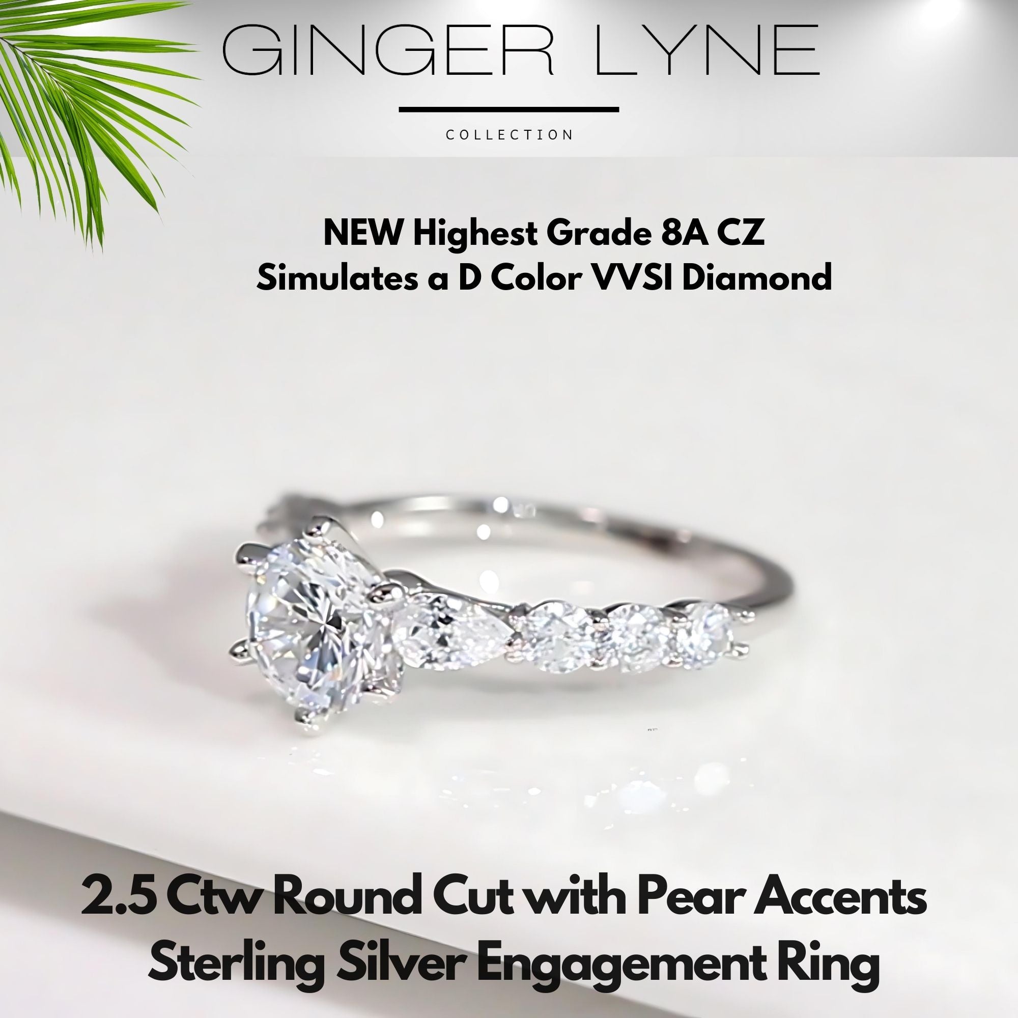 Round Engagement Ring for Women by Ginger Lyne 2.5 Ct Simulated Diamond Sterling Silver Wedding Rings - 6