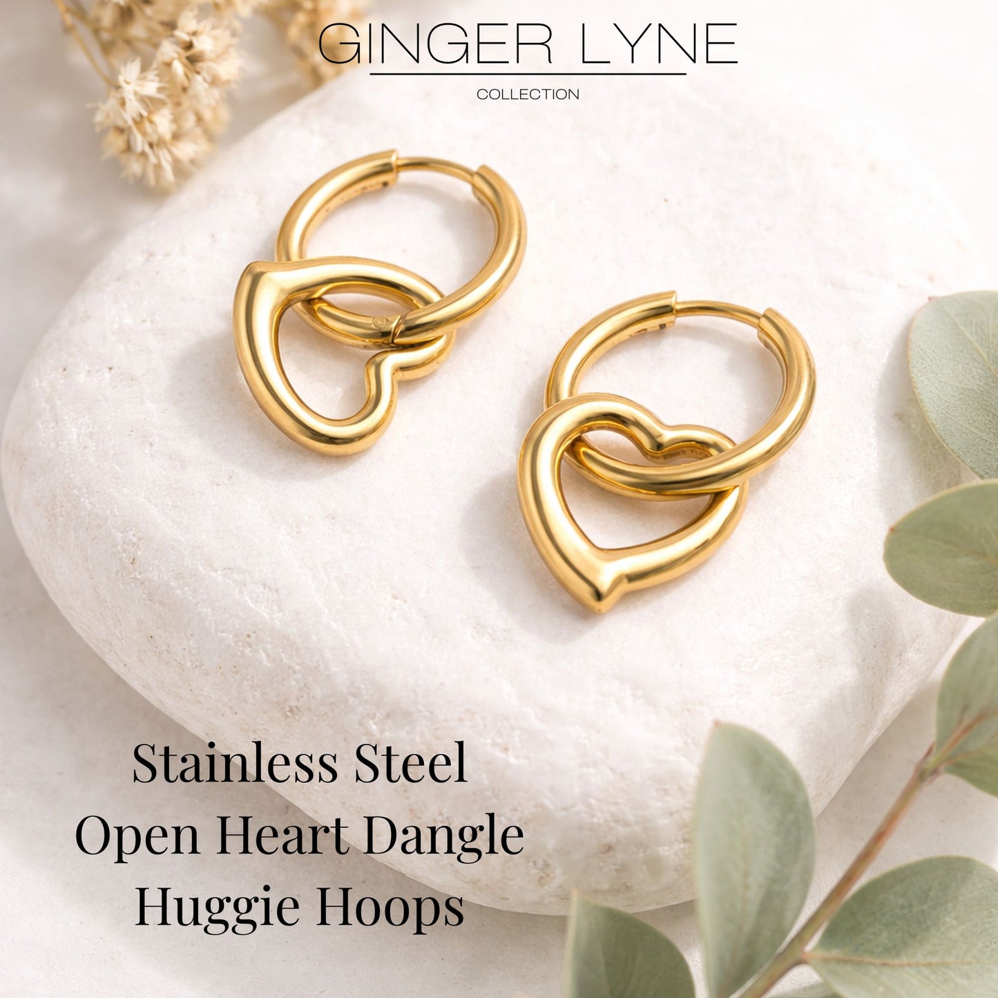 OpenHeartCharmDangleHuggieHoopEarringsStainlessSteelbyGingerLyne_Gold-2