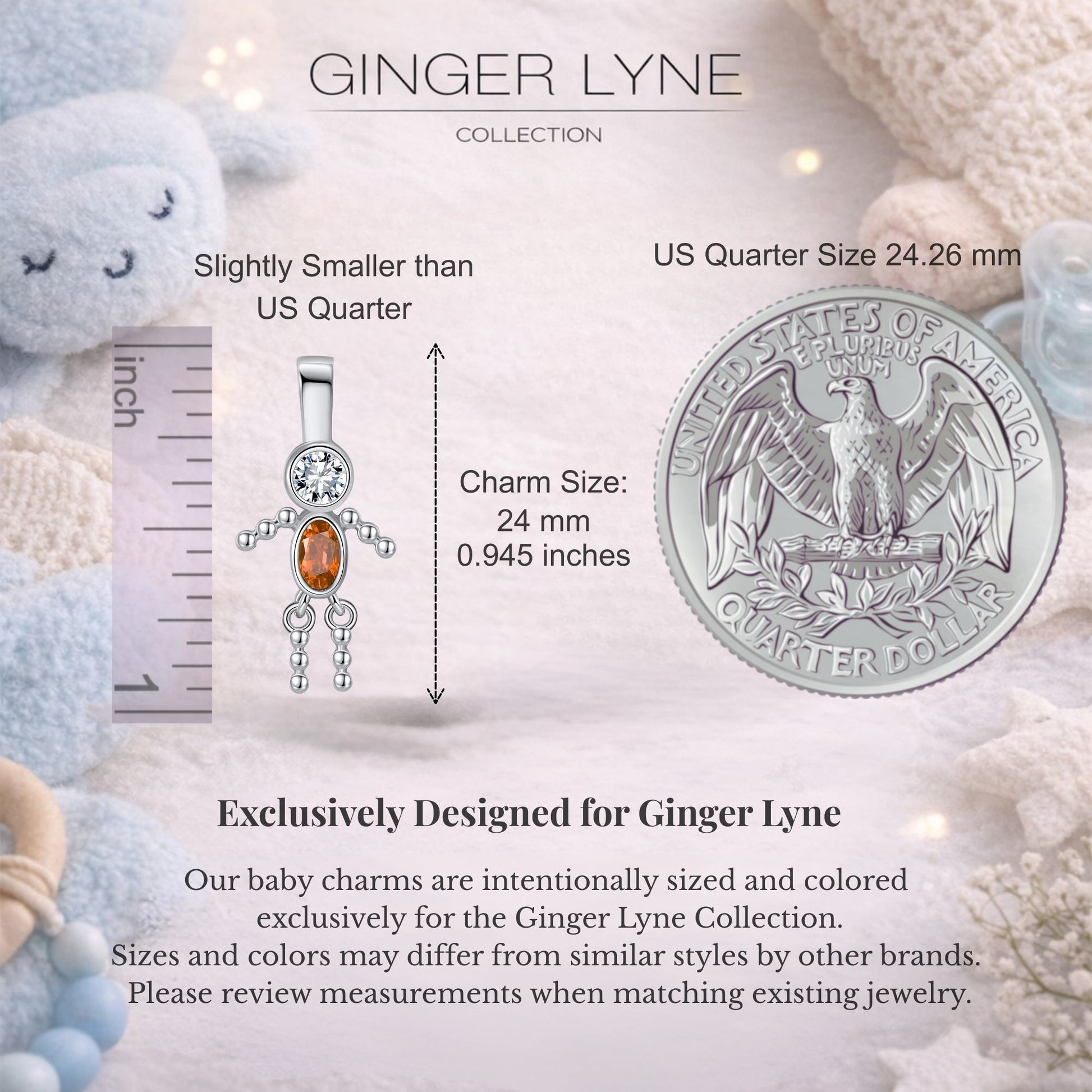 Baby Boy Birthstone Charm Children Pendants for Mom or Grandma Necklace by Ginger Lyne CZ Sterling Silver - Boy January