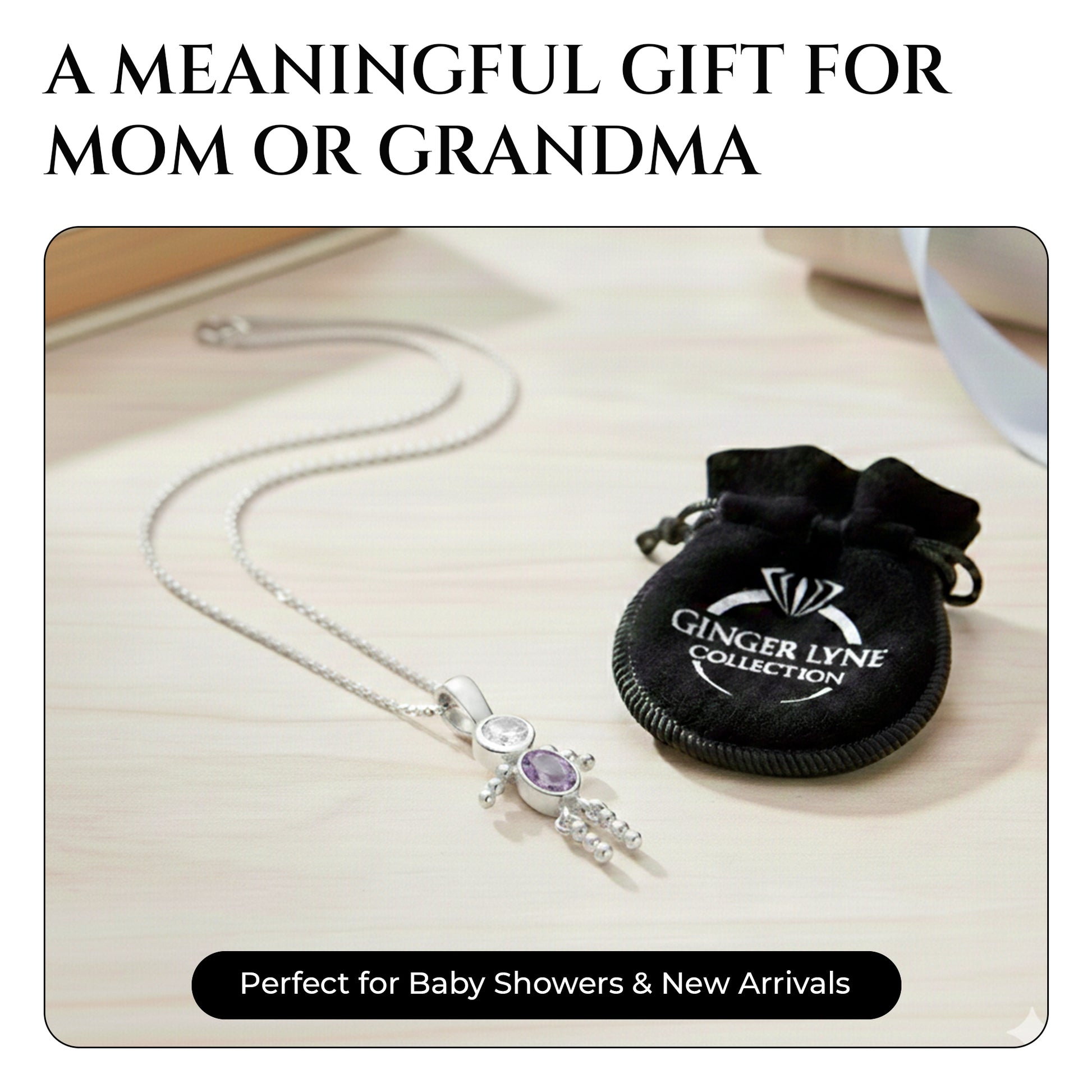 Birthstone Pendant Necklace for Boy Mom or Grandma by Ginger Lyne Sterling Silver CZ Family Birthday Charm - Boy June