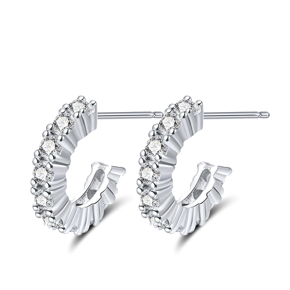 Half Round Curved Earrings for Women Sterling Silver Clear Cz Ginger Lyne Collection