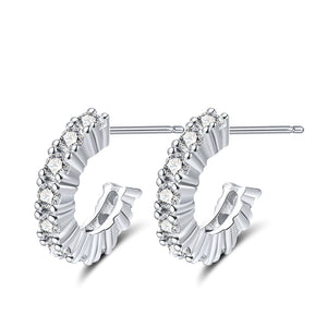 Half Round Curved Earrings for Women Sterling Silver Clear Cz Ginger Lyne Collection