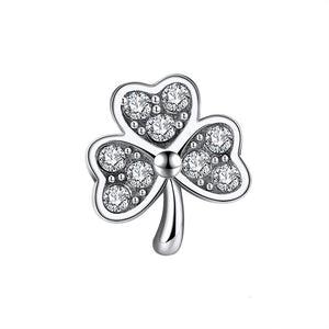 Clover Charm European Bead Sterling Silver Clear CZ Ginger Lyne Collection