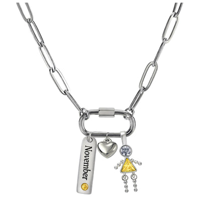 CarabinerFamilyBirthstoneNecklaceforMomorGrandmabyGingerLyneStainlessSteelCZBirthdayCharms_Female-November-Silver-1