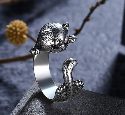 Kitty Cat Kitten Sterling Silver Wrap Ring Red Cz Girls Ginger Lyne Collection