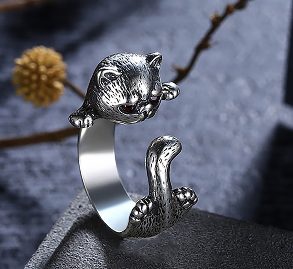 Kitty Cat Kitten Sterling Silver Wrap Ring Red Cz Girls Ginger Lyne Collection