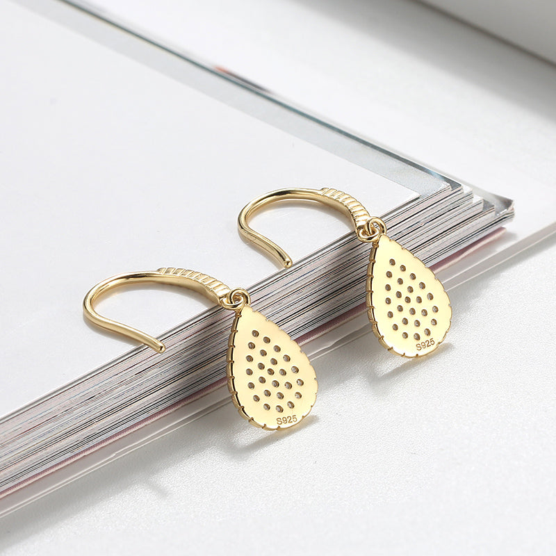 Teardrop Dangle Hook Earrings for Women Pave Cz Sterling Silver Ginger Lyne Collection - Yellow Gold