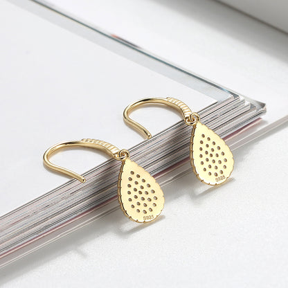 Teardrop Dangle Hook Earrings for Women Pave Cz Sterling Silver Ginger Lyne Collection - Yellow Gold
