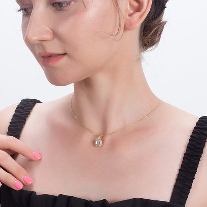 Square Halo Pendant Necklace for Women Sterling Silver Cz Ginger Lyne Collection - White Gold