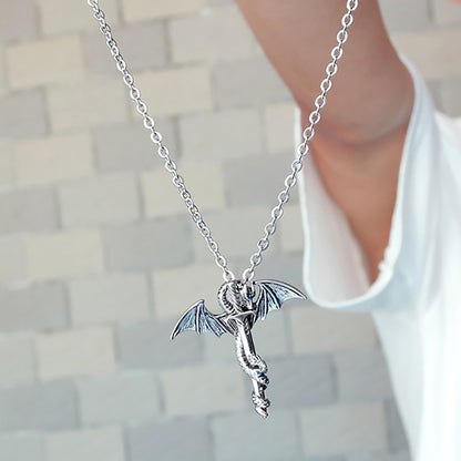 Dragon Dagger Necklace for Men or Women Stainless Steel Biker Goth Ginger Lyne Collection