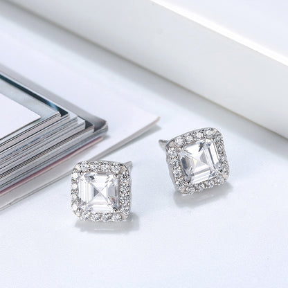 Square Halo Stud Earrings for Women Clear Cz Sterling Silver Womens Ginger Lyne Collection - White Gold