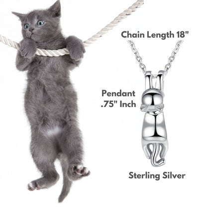 Hanging Cat Kitty Pendant Necklace Girls Sterling Silver Ginger Lyne Collection