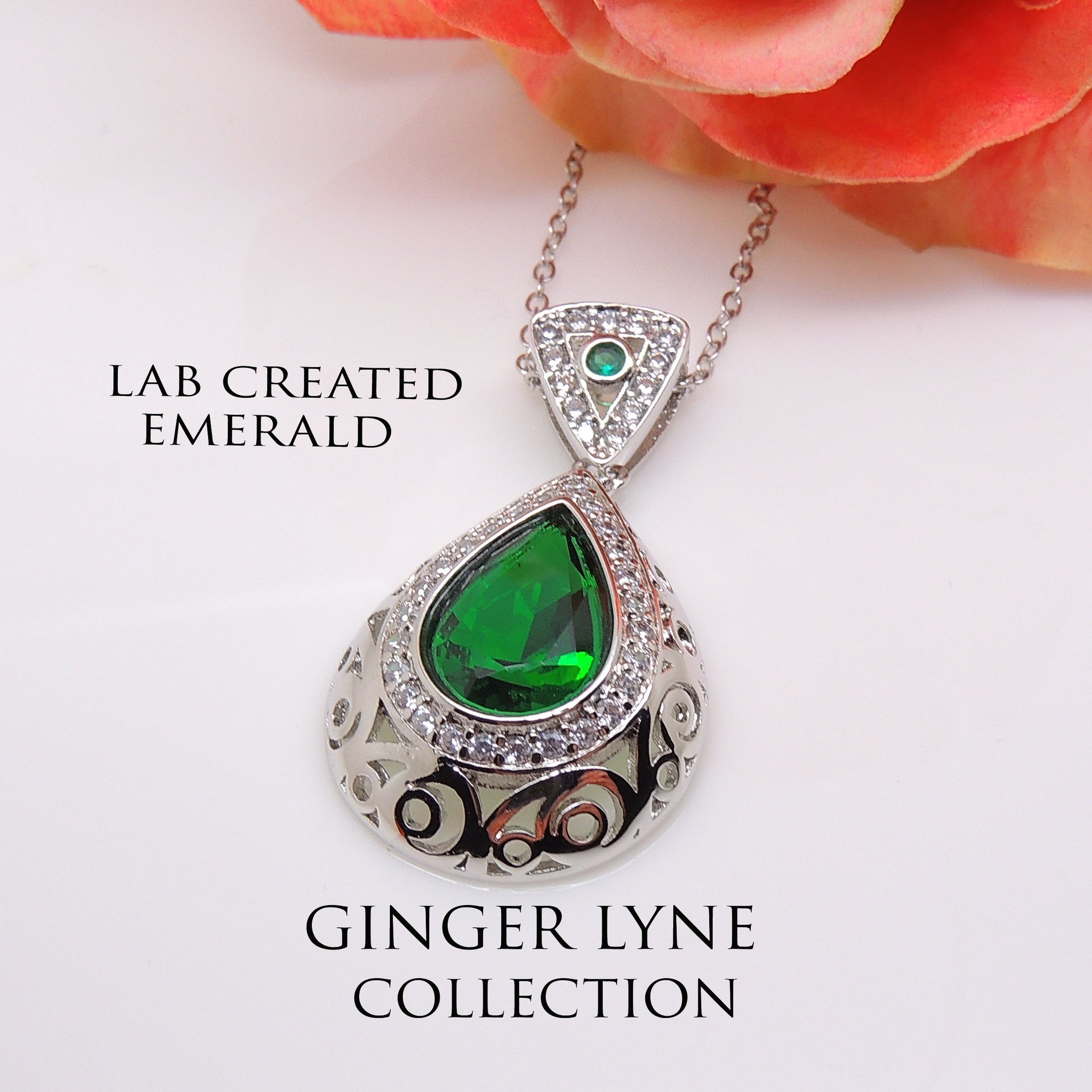 Lona Teardrop Green Cz Pendant Necklace Women Ginger Lyne Collection - Green