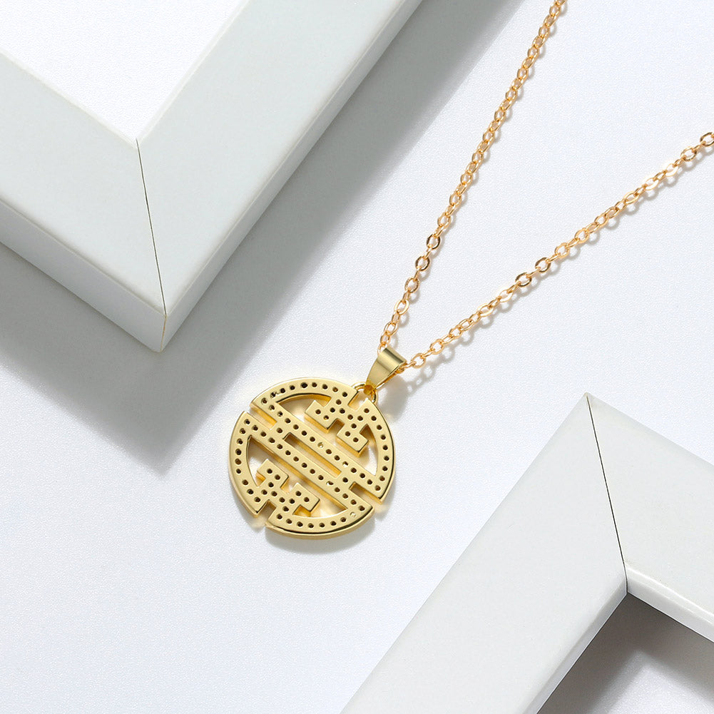 Flower Window Pattern Pendant Necklace for Women Cz Ginger Lyne Collection - Gold