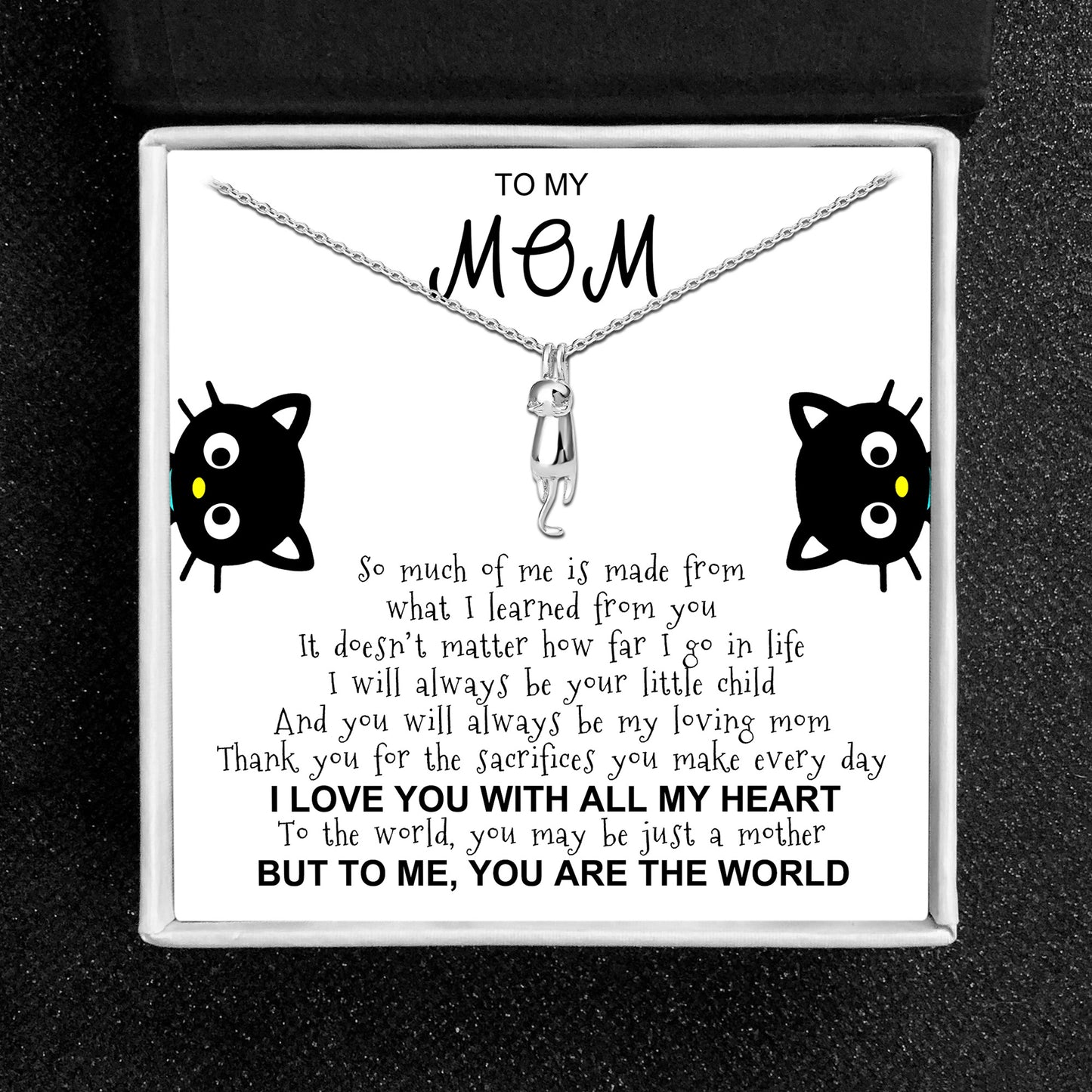 Hanging Cat Necklace Mom Greeting Card Sterling Silver Gift for Women Ginger Lyne Collection - Mom-07 - Mom-007